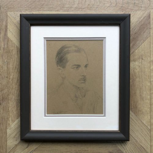 fig 1. Signed Leigh Original Early 20th Century Vintage Pastel Portrait Drawing British WW2 Soldier