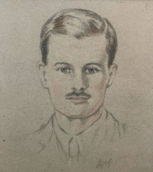Signed Leigh Original Early 20th Century Vintage Pencil Drawing Sketch of a British Soldier