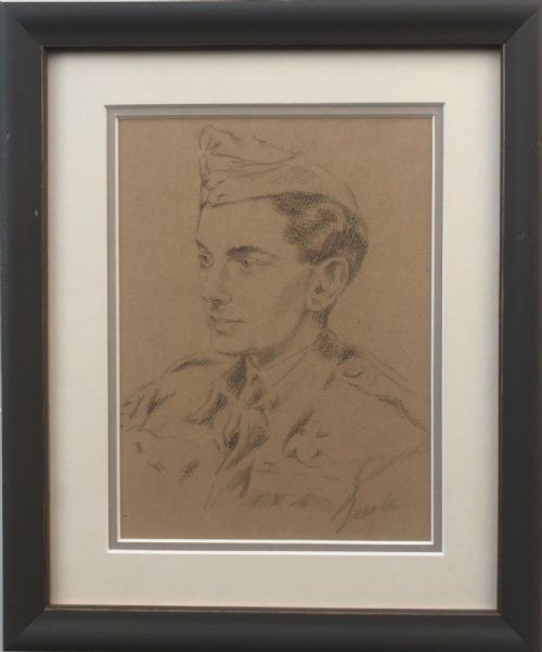 fig 1. Signed Leigh Original Early 20th Century Vintage Pencil Portrait Sketch Drawing of WW2 Soldier in Uniform