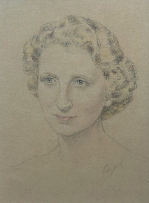 Signed Leigh Original Early 20th Century Vintage Pencil & Pastel Sketch Portrait of a Blonde Lady Framed and Mounted