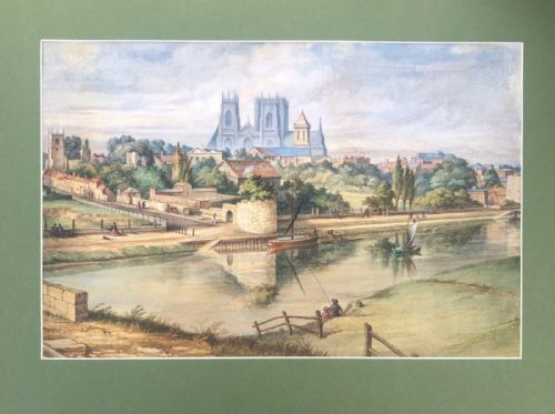 fig 1. Original 19th Century Antique English Watercolour Painting, Overlooking the River Ouse towards Museum Gardens, York Landscape