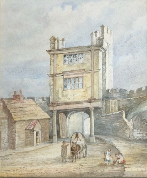 Monogrammed Jwk 1884 Attributed to John Ward Knowles, Original 19th Century Antique Watercolour Painting Walmgate Bar York Street Scene English Townscape