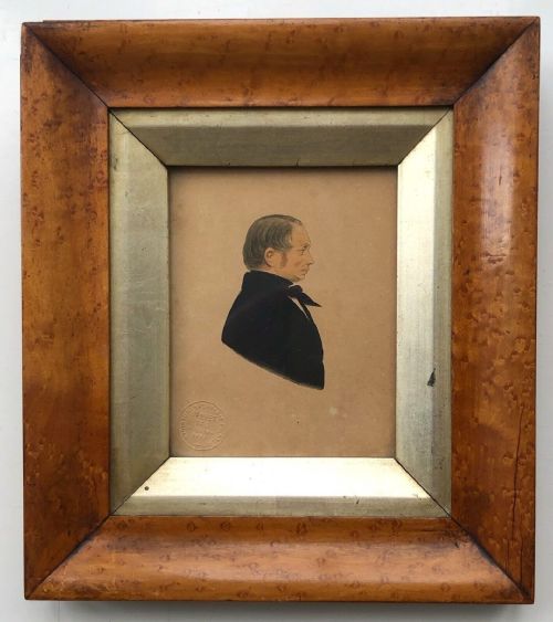 Original 19th Century Antique Watercolour Portrait Painting of a Victorian Gentleman with a Birdseye Maple Frame