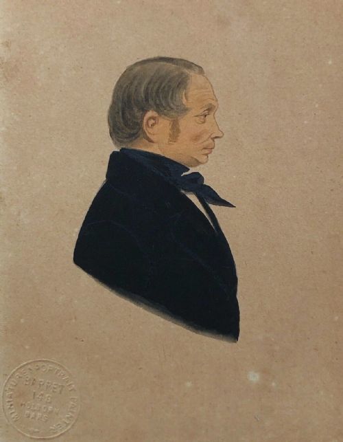 fig 1. Original 19th Century Antique Watercolour Portrait Painting of a Victorian Gentleman with a Birdseye Maple Frame