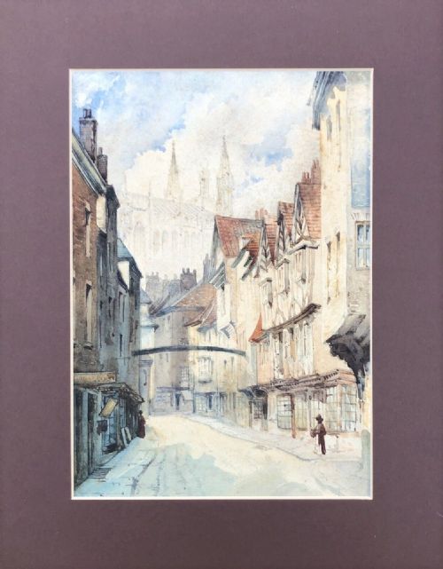 fig 1. Original 19th Century English School Watercolour Painting Stonegate York, England Street Scene Cityscape Architecture