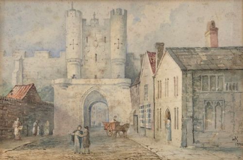 Jwk 1894 Signed Original 19th Century Antique Watercolour Painting Micklegate Bar, York City Walls, English Landscape Townscape