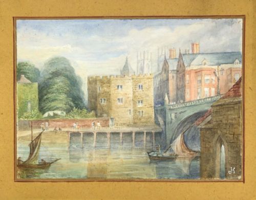 Jwk Signed Original 19th Century Antique Watercolour Painting River Ouse, Lendal Bridge, York English Landscape