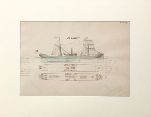 fig 1. Original 19th Century Ship Plan / Technical Drawing 'SS India ' Signed C Mitchell & Co, Dated 1881