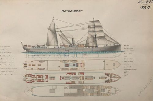 Original 19th Century Ship Plan / Technical Drawing 'Ss Ceara ' Signed C Mitchell & Co, Dated 1882