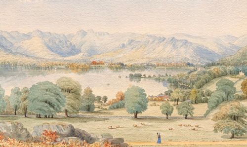 W T Longmire 1867 Signed Original Mid 19th Century Antique Watercolour Painting Head of Windermere from Low Wood English Lake District Landscape