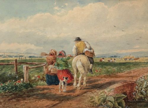 David Cox 1843 Original 19th Century Antique Watercolour Painting Farmworkers Haymaking English Landscape