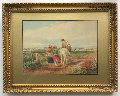 fig 1. David Cox 1843 Original 19th Century Antique Watercolour Painting Farmworkers Haymaking English Landscape