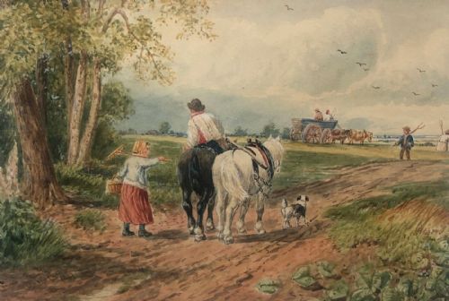 David Cox 1843 Signed Original 19th Century Antique Watercolour Painting Farmworkers in an English Landscape