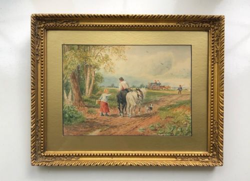 fig 1. David Cox 1843 Signed Original 19th Century Antique Watercolour Painting Farmworkers In an English Landscape