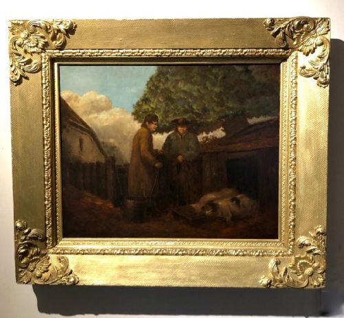 Circle of George Morland Original Late 18th Century Antique Oil Painting on Canvas Pig Farmers Farmyard Scene English Landscape