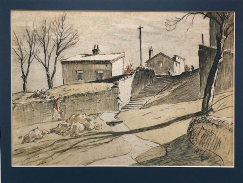 fig 1. John Smith Atherton Signed Early 20th Century Original Vintage Pencil & Watercolour Painting Grassington Village Yorkshire English Landscape