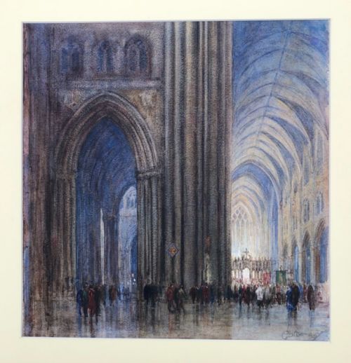 fig 1. CHARLES JAMES BARRAUD RA Signed Original 19th Century Antique Watercolour Painting Cathedral Church Interior Titled, The Midnight Mass, 