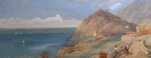 Manner of Thomas L Rowbotham Original 19th Century Antique Watercolour Painting Italian Coast Landscape