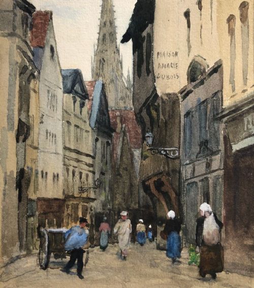 fig 1. Mary Evelina Kindon Signed Original Circa late 19th Century Antique Watercolour Painting French Street Scene