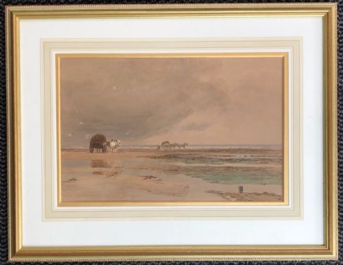 fig 1. John MacPherson 1892 Signed Original 19th Century Antique Watercolour Painting Seaweed Gathers at the Coast English Landscape