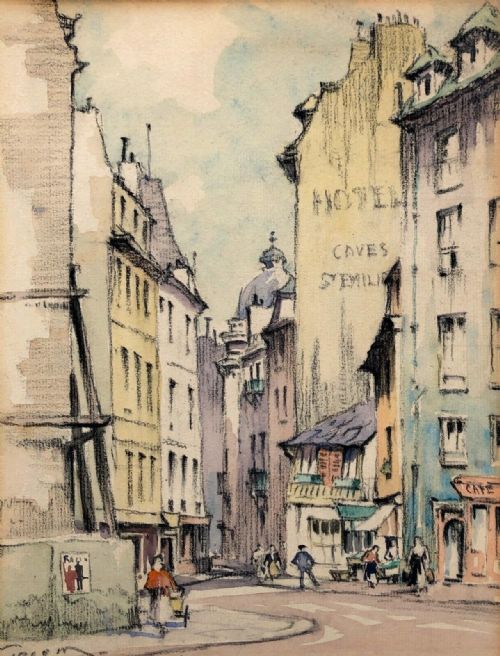 Emerson H Groom Signed Original Mid 20th Century Vintage Watercolour Painting Latin Quarter Paris Street Study Cityscape