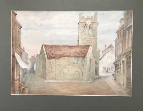 fig 1. Signed JWK 1923 Attributed to John Ward Knowles Original Early 20th Century Antique Watercolour Painting Kings Square York, with now Demolished Christ Church.