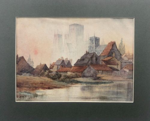 fig 1. Original 19th Century English Antique Watercolour Painting of York with Distant View of the Minster Historic Yorkshire Landscape