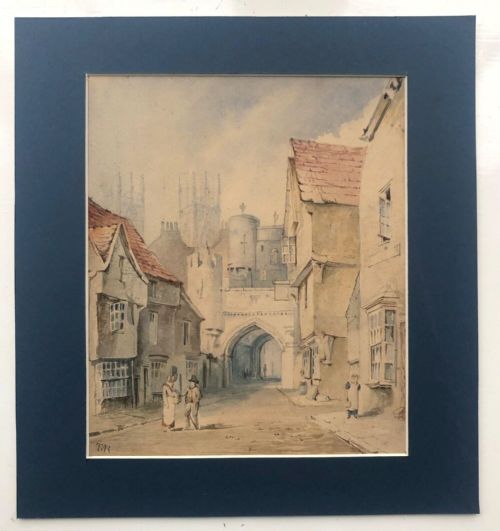 fig 1. Original Signed early 19th Century English Antique Watercolour Painting of Bootham Bar, York Historic Yorkshire Landscape