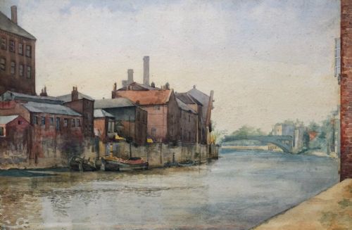 Original 19th Century Antique Watercolour Painting Historical York Landscape Lendal from Ouse Bridge