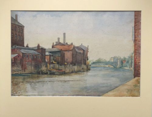 fig 1. Original 19th Century Antique Watercolour Painting Historical York Landscape Lendal from Ouse Bridge