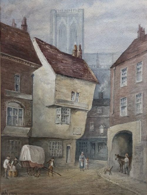 Signed Jwk 1923 (Likely to Be John Ward Knowles) Original Antique Watercolour Painting Finkle Street York Also Known as Mucky Peg Lane Historic York Landscape