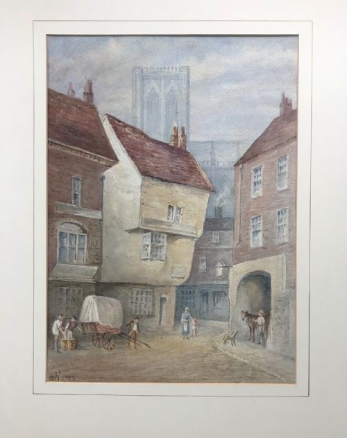 fig 1. Signed JWK 1923 (Likely to be John Ward Knowles) Original Antique Watercolour Painting Finkle Street York Also known as Mucky Peg Lane Historic York Landscape