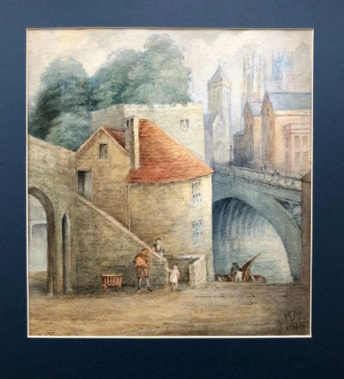 Signed Jwk 1919 (Likely to Be John Ward Knowles) Original Antique Watercolour Painting North Street Postern Tower in York Historical Yorkshire Landscape