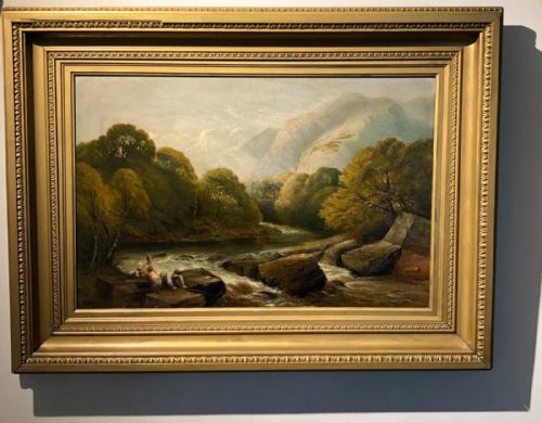 J W Law 1900 Signed Original Antique Oil Painting on Canvas North Wales "On the River Lledr" Welsh Landscape