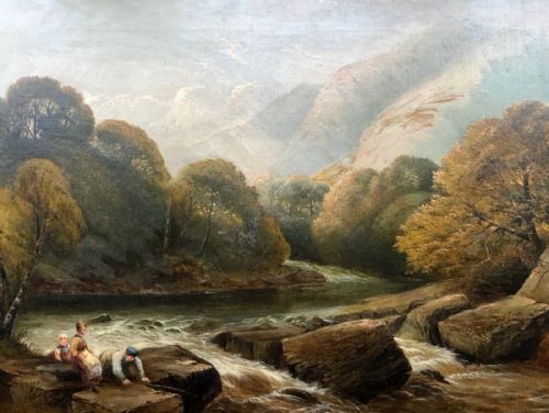 fig 1. J W Law 1900 Signed Original Antique Oil Painting on Canvas North Wales 