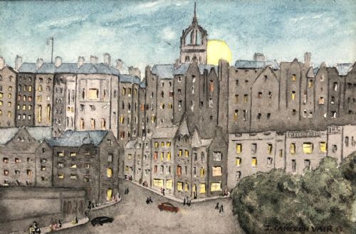 fig 1. J Cameron Vair Signed Original Watercolour Painting Edinburgh Town Street View Scottish Landscape