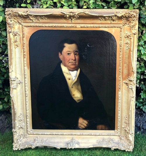 Bennett Hubbard Mid 19th Century Original English Antique Oil Painting on Canvas Portrait of Victorian Gentleman in Large Ornate Gilt Frame