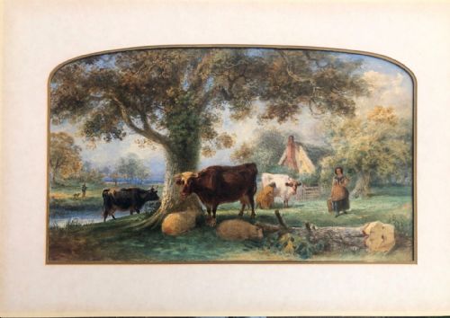 fig 1. Aster R C Corbould 1854 Signed Original Mid 19th Century Antique Watercolour Painting Cattle Sheep English Landscape