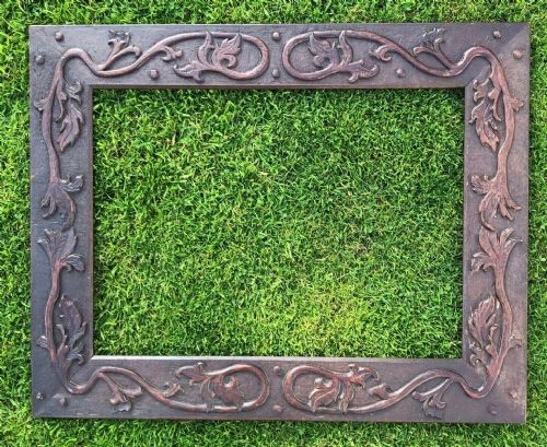 Antique Late 19th Century Art Nouveau Arts and Crafts Carved Decoration Wooden Picture Frame Rebate 60 X 44 Cm