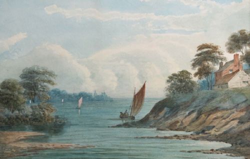 Signed H Magenis 1885 Original 19th Century Antique Watercolour Painting Lake with Sailing Boats Landscape