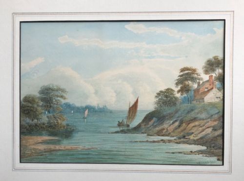 fig 1. Signed H Magenis 1885 Original 19th Century Antique Watercolour Painting Lake with Sailing Boats Landscape