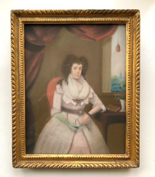 fig 1. Original 18th Century Antique Pastel Portrait Study of a Georgian Lady seated by a Window