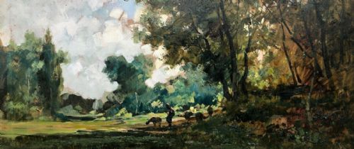 fig 1. Carlo Follini (Circle of) Signed Italian Antique Oil Painting on Board Pastoral Sheep Landscape in Carved Wooden Glazed Frame