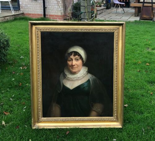 fig 1. Large Original Late 18th Century Antique Oil Painting on Canvas Bust Portrait of Elizabeth Bisbrowne