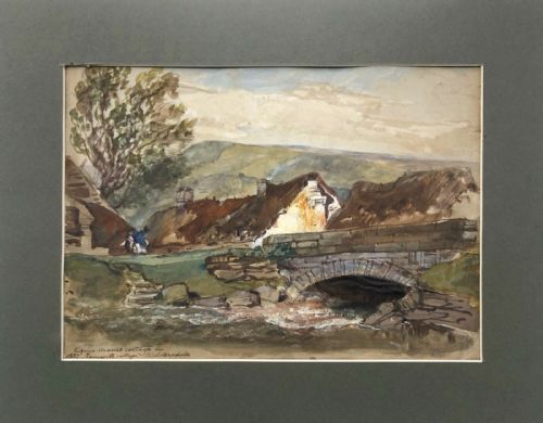 fig 1. Circle of David Cox Senior Original Early 19th Century Antique Watercolour Painting Eugene Aram's Cottage at Ramsgill, Nidderdale Yorkshire Landscape