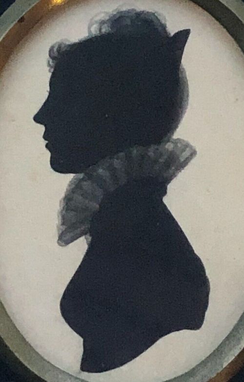 fig 1. Original early 19th Century Victorian Antique Miniature Silhouette Bust of a Lady with Lace Collar