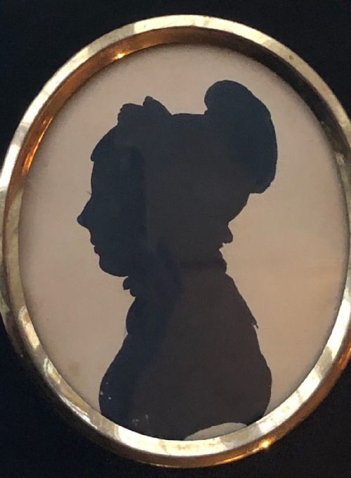 fig 1. Original 19th Century Antique Miniature Silhouette Bust Portrait of a Lady Wearing a Bonnet
