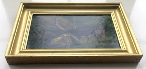 fig 1. Antique 1895 Original Oil Painting Canvas laid on Board Cattle Resting in a Woodland Landscape