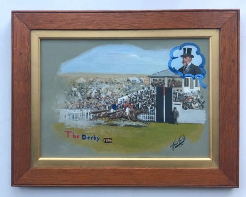 fig 1. CECIL CUTLER (1886-1934) 1896 Signed Original 19th Century Gouache Watercolour Painting Horse Racing 'THE DERBY 1896'