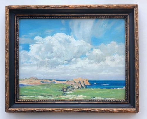 fig 1. Attributed to Arthur Bowmar Porter Original Early 20th Century Antique Oil Painting on Wood Panel Channel Islands Seascape Landscape